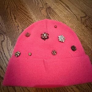 Pink Beanie with Floral Embellishments